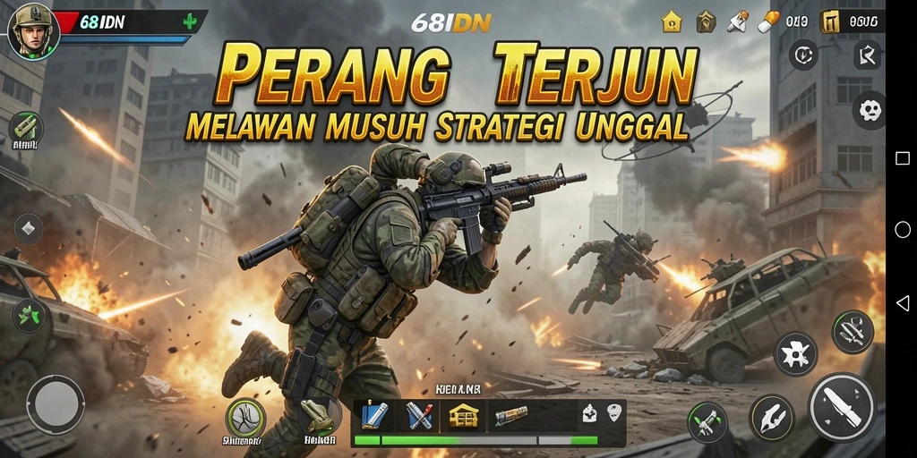 Tampilan seru gameplay Battle Royale di 68IDN dengan aksi bertempur yang mendebarkan.