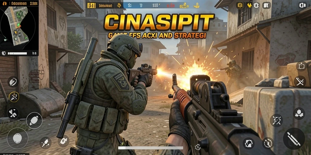 Tampilan utama gameplay CINASIPIT dengan aksi tembak-menembak yang intens.