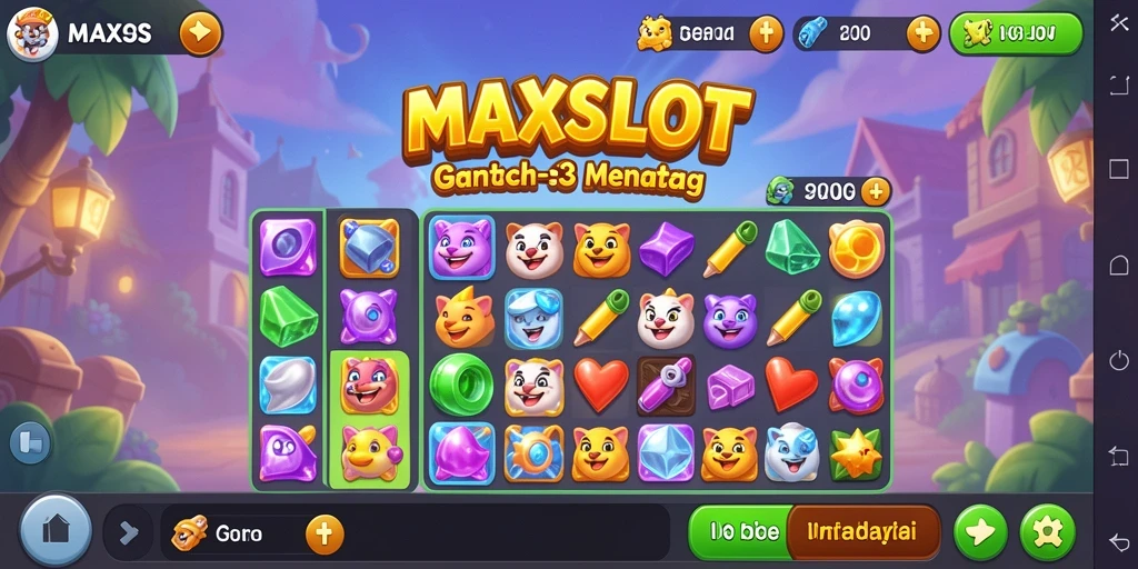 Tampilan gameplay seru di MAXSLOT dengan kombinasi objek Match-3.