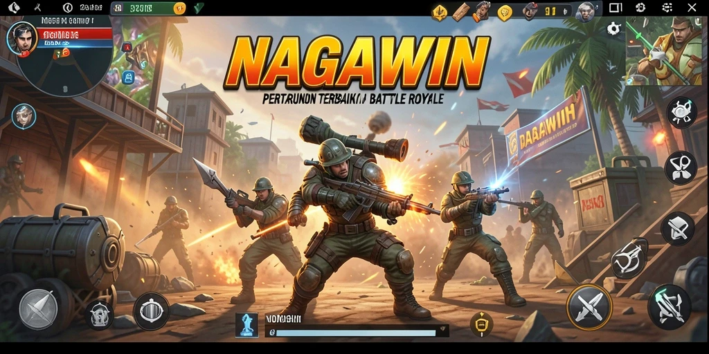 Screenshot NAGAWIN menampilkan aksi intens di tengah pertempuran Battle Royale.