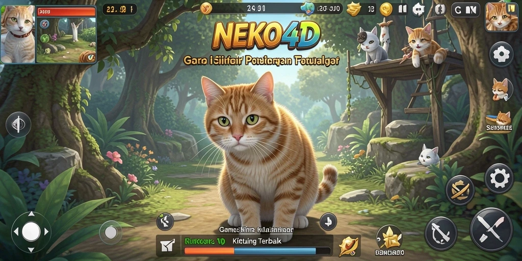 Tampilan gameplay seru dalam NEKO4D yang menampilkan kucing lucu.