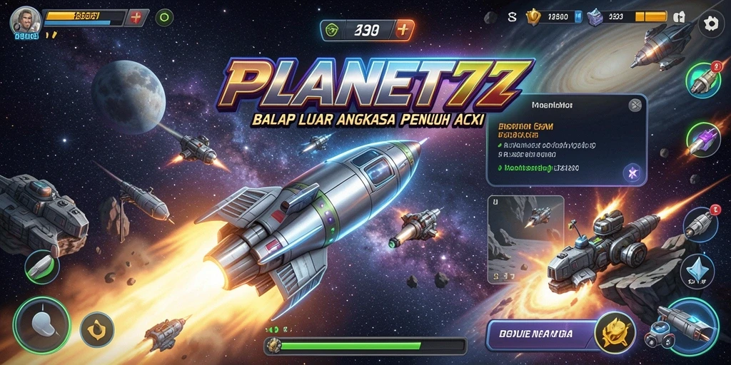 Screenshot PLANET77 menampilkan aksi balapan luar angkasa yang mendebarkan.