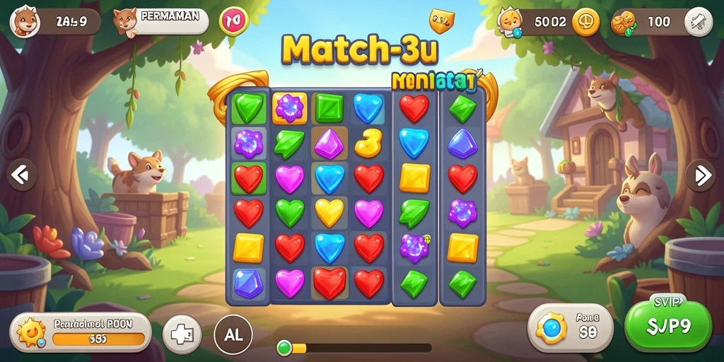 Screenshot gameplay SVIP9 dengan aksi Match-3 yang seru.